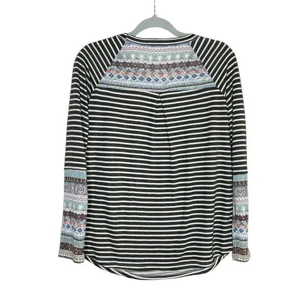 Oddy Striped Long Raglan Sleeve Sweater Top Pullover Geometric Green White - Picture 11 of 11